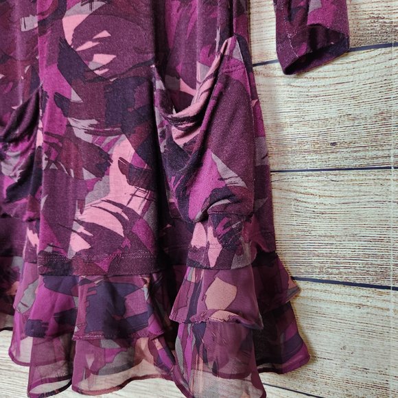 LOGO Lori Goldstein Women's Size XXS Purple Abstract  Tunic Top Chiffon Hemmed - Picture 6 of 14
